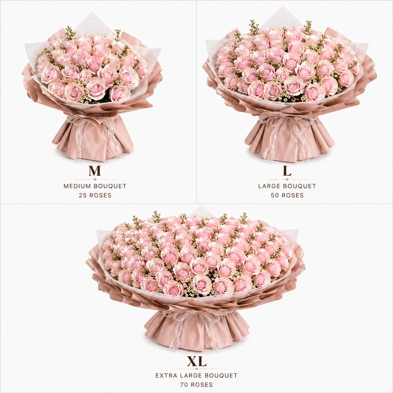 Amour bouquet — size comparison
