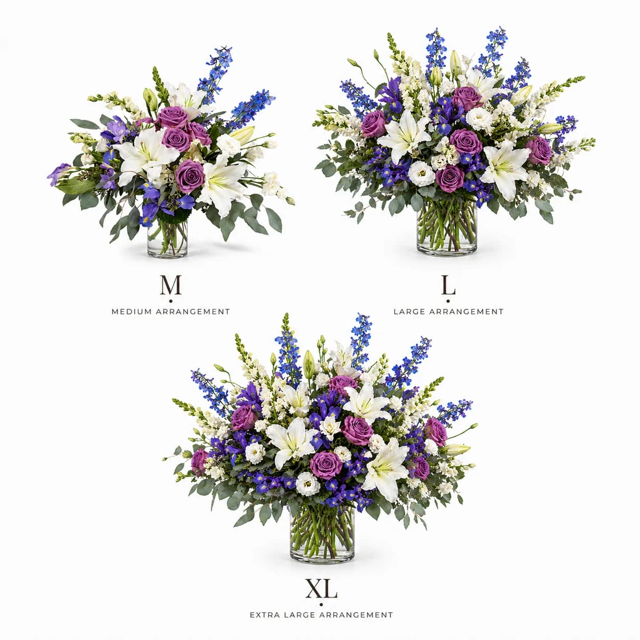 Lilac Sweetheart bouquet — size comparison