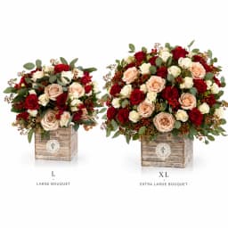 Mixed Bloom Box bouquet — size comparison