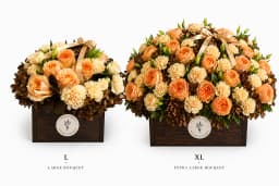 Peach Perfection bouquet — size comparison