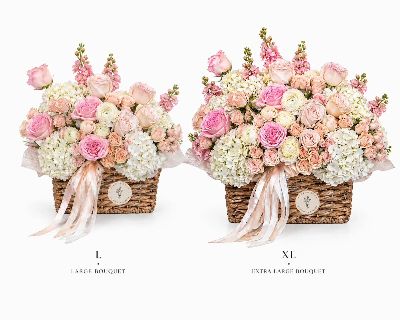 Pink Smile bouquet — size comparison