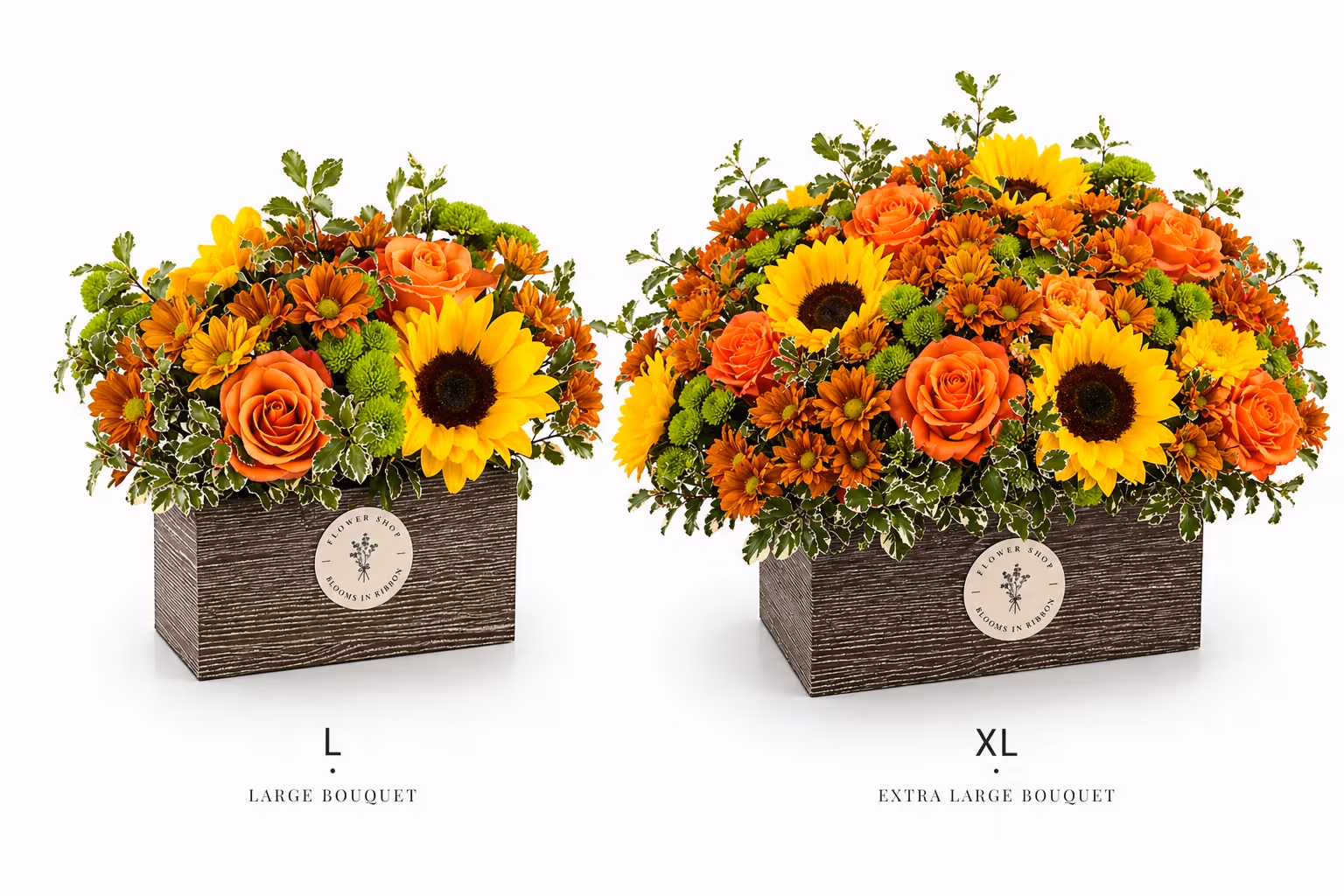 A Colorful Summer bouquet — size comparison