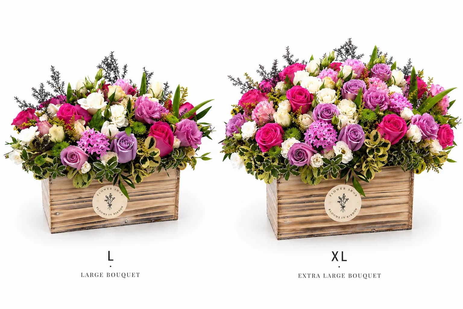 Rustic Sweetheart bouquet — size comparison